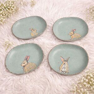 Spectrum Designz Bunny Plates Set 4 Easter Spring Ceramic Speckled Dish Farm